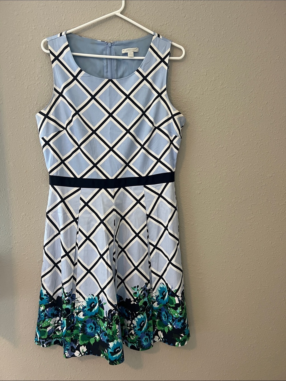 NY Company Sleeveless Light Blue Geometric & Floral Fit-and-Flare Dress size 10